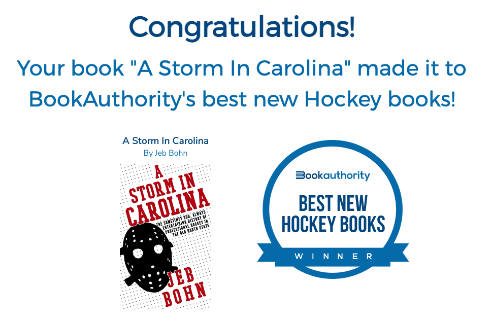 A Storm in Carolina named one of the best new professional hockey books by BookAuthority.